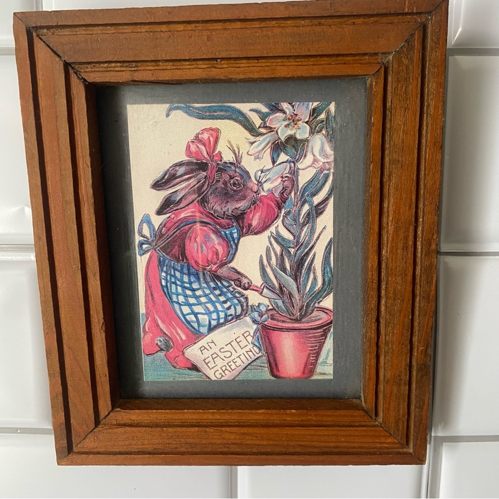 Vintage Framed Bunny Art Print An Easter Greeting